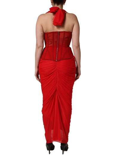 Dolce & Gabbana Red Halter Corset Sleeveless Sheath Dress - HBPS Beauty & Fashion