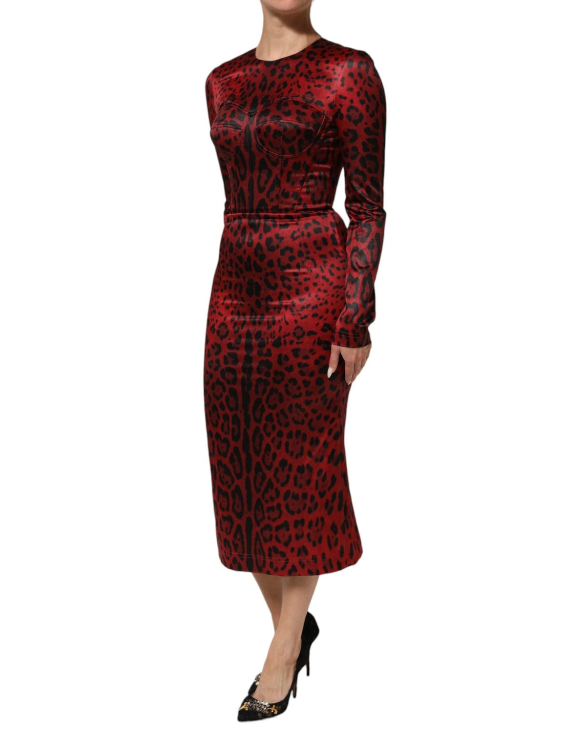 Dolce & Gabbana Red Leopard Sheath Long Sleeves Dress - HBPS Beauty & Fashion