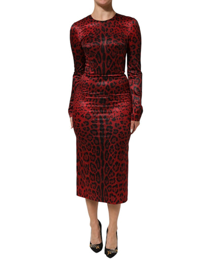 Dolce & Gabbana Red Leopard Sheath Long Sleeves Dress - HBPS Beauty & Fashion