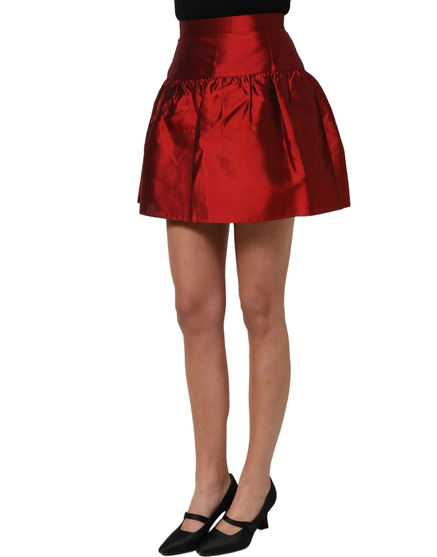 Dolce & Gabbana Red Silk Satin Bubble High Waist Mini Skirt - HBPS Beauty & Fashion