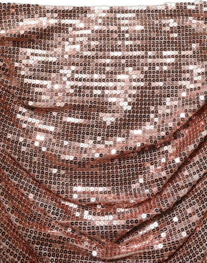Dolce & Gabbana Rose Gold Sequin High Waist Ruched Maxi Skirt - HBPS Beauty & Fashion