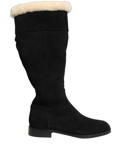 Dolce & Gabbana Suede Leather Knee High Boots Black - HBPS Beauty & Fashion