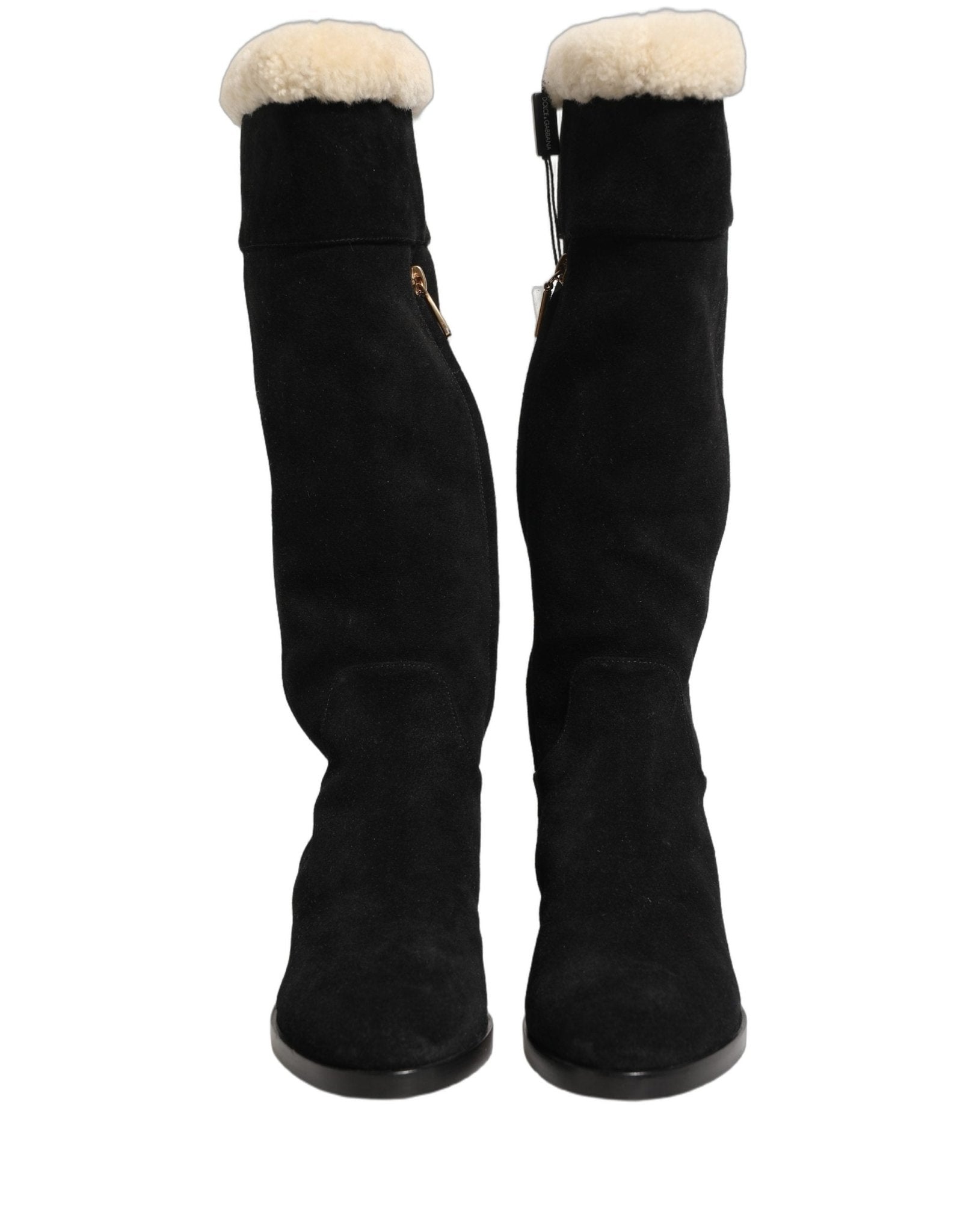 Dolce & Gabbana Suede Leather Knee High Boots Black - HBPS Beauty & Fashion