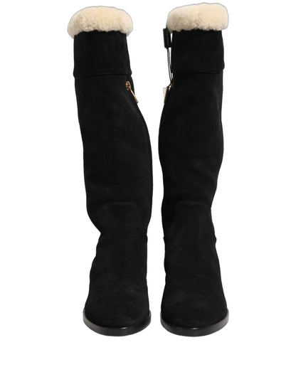Dolce & Gabbana Suede Leather Knee High Boots Black - HBPS Beauty & Fashion