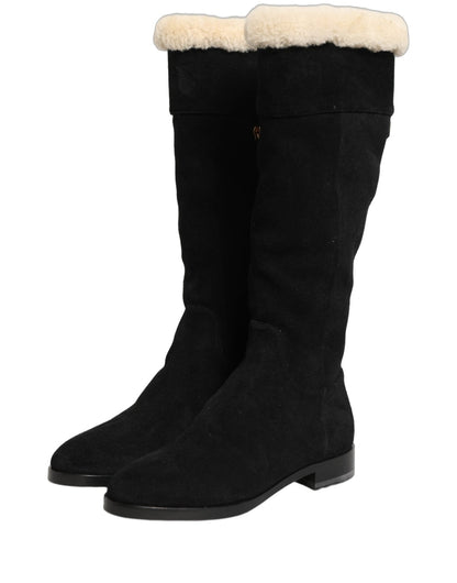 Dolce & Gabbana Suede Leather Knee High Boots Black - HBPS Beauty & Fashion