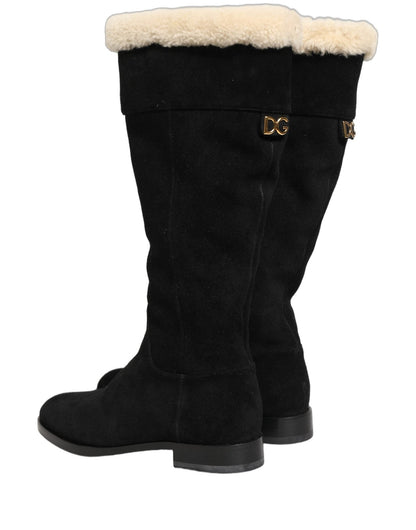 Dolce & Gabbana Suede Leather Knee High Boots Black - HBPS Beauty & Fashion