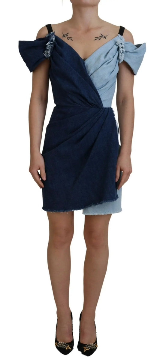 Dolce & Gabbana Two Tone Blue Patchwork Denim Mini Dress - HBPS Beauty & Fashion