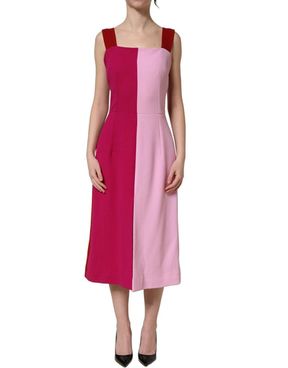 Dolce & Gabbana Two Tone Pink Wool Sleeveless Midi Dress - HBPS Beauty & Fashion