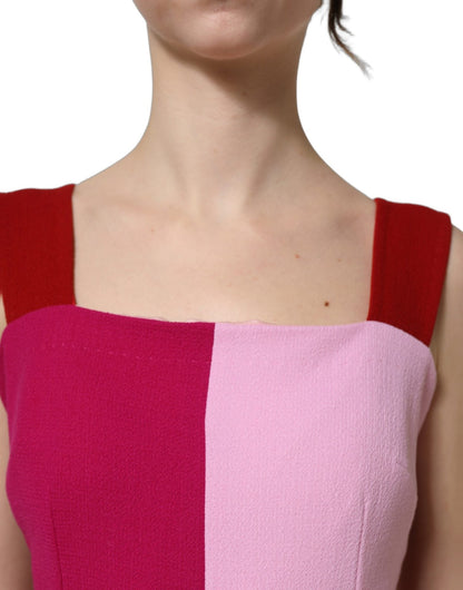 Dolce & Gabbana Two Tone Pink Wool Sleeveless Midi Dress - HBPS Beauty & Fashion
