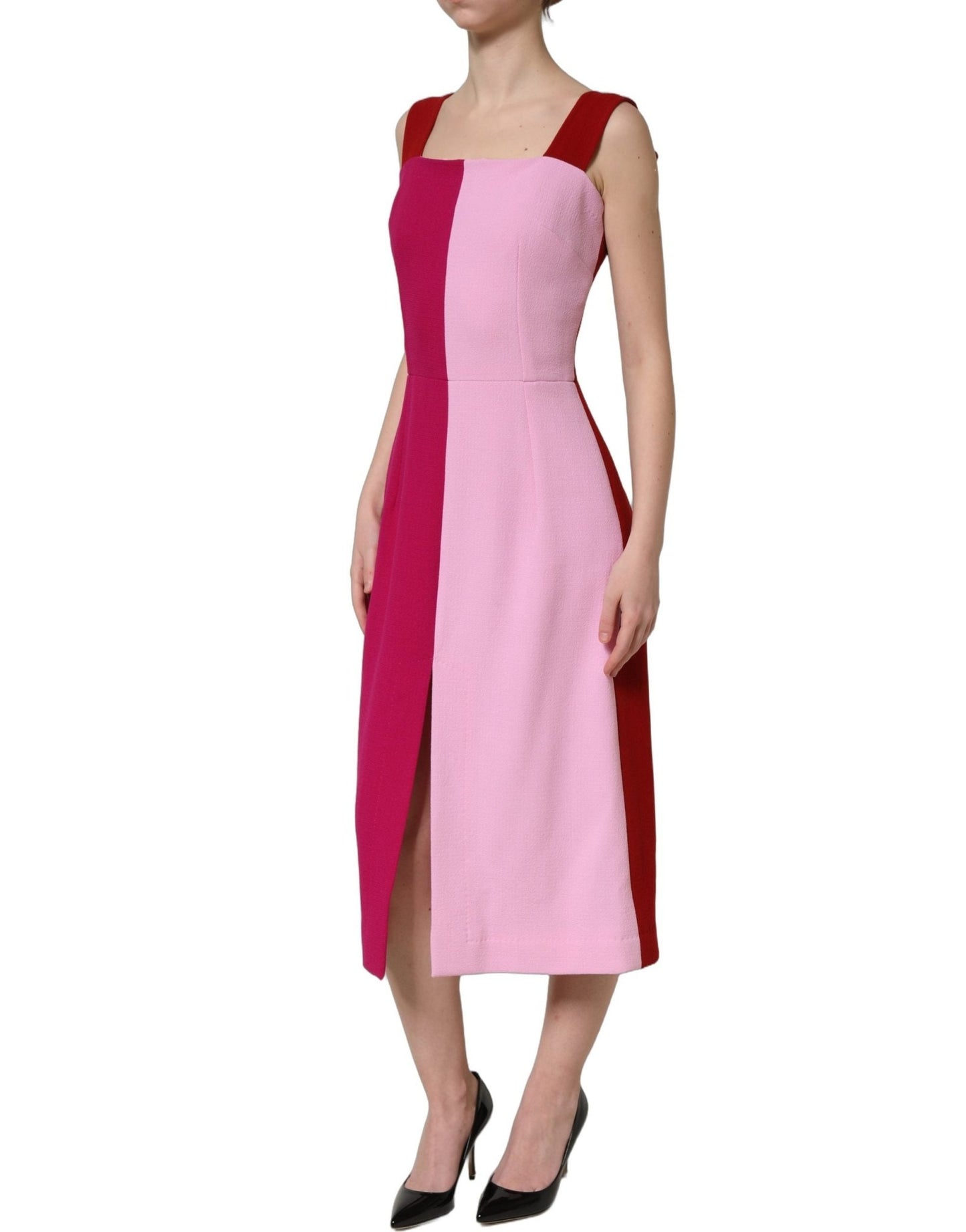 Dolce & Gabbana Two Tone Pink Wool Sleeveless Midi Dress - HBPS Beauty & Fashion