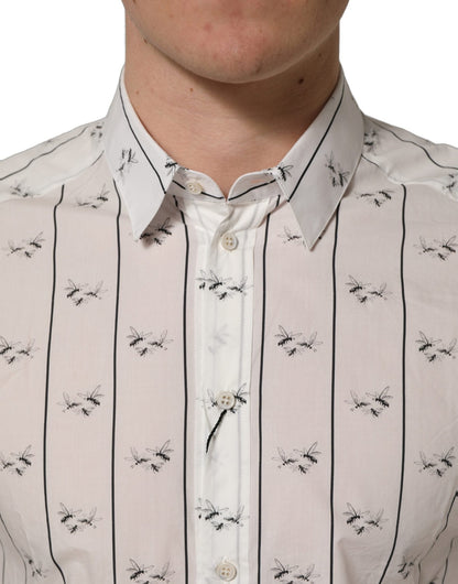 Dolce & Gabbana White Bee Print Cotton GOLD Fit Dress Shirt - HBPS Beauty & Fashion