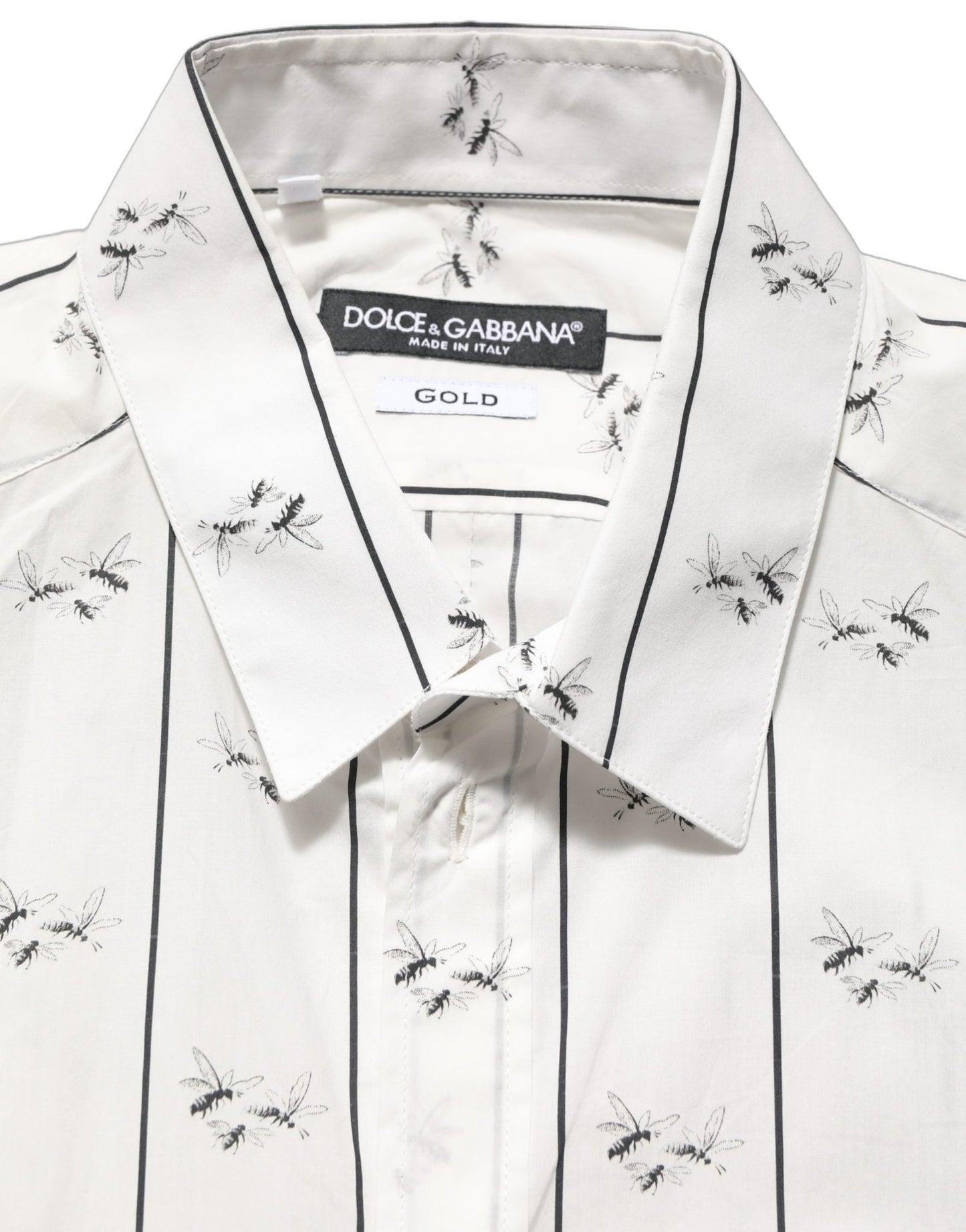 Dolce & Gabbana White Bee Print Cotton GOLD Fit Dress Shirt - HBPS Beauty & Fashion