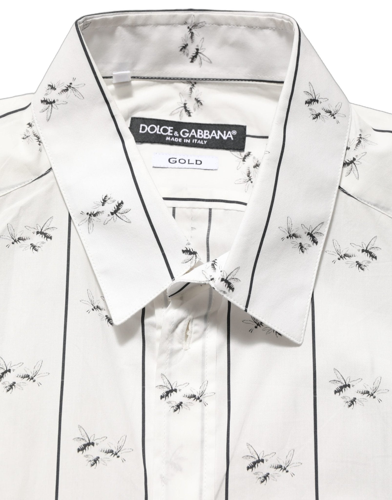 Dolce & Gabbana White Bee Print Cotton GOLD Fit Dress Shirt - HBPS Beauty & Fashion