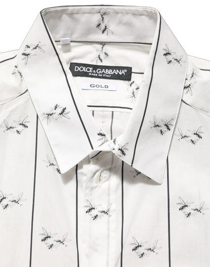 Dolce & Gabbana White Bee Print Cotton GOLD Fit Dress Shirt - HBPS Beauty & Fashion