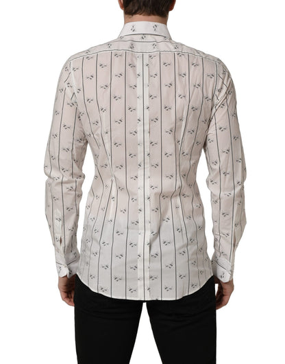 Dolce & Gabbana White Bee Print Cotton GOLD Fit Dress Shirt - HBPS Beauty & Fashion