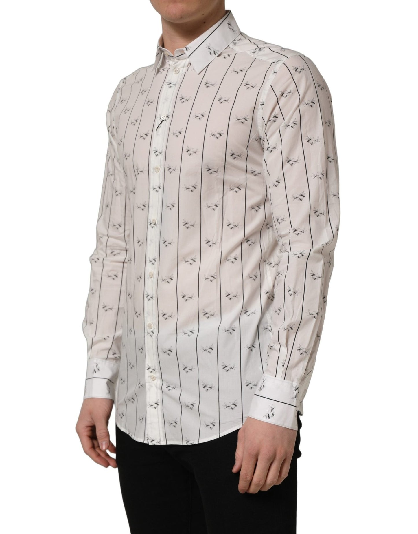 Dolce & Gabbana White Bee Print Cotton GOLD Fit Dress Shirt - HBPS Beauty & Fashion