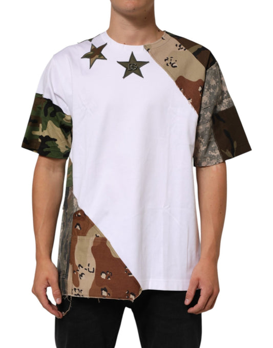 Dolce & Gabbana White Camouflage Patckwork Men Cotton T-shirt - HBPS Beauty & Fashion