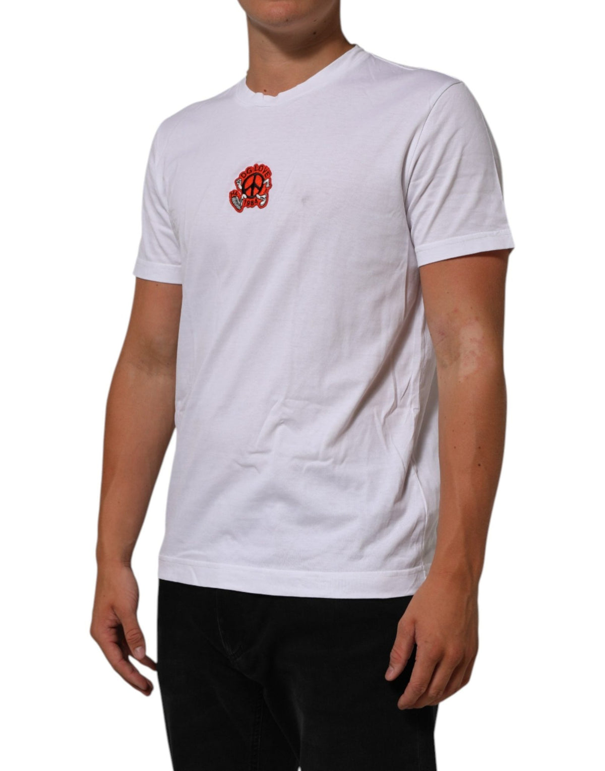 Dolce & Gabbana White Cotton DG Love Patch Crew Neck T-shirt - HBPS Beauty & Fashion