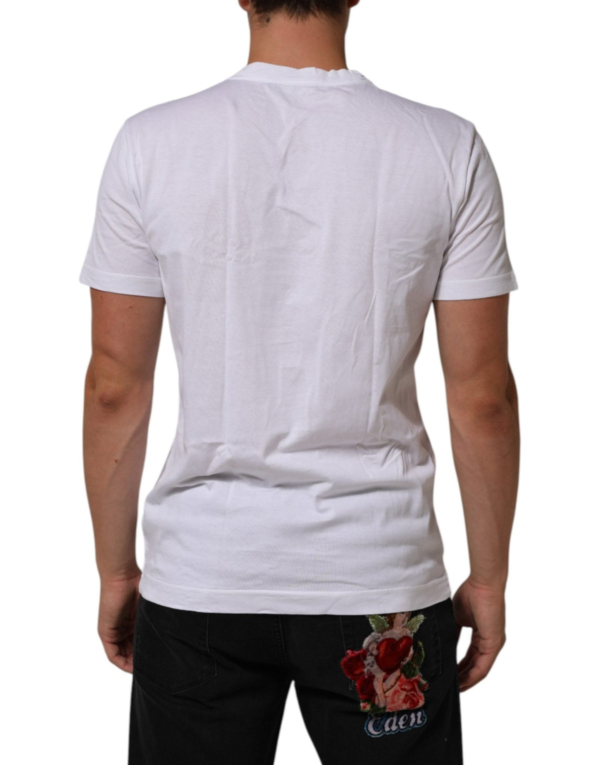 Dolce & Gabbana White Cotton DG Love Patch Crew Neck T-shirt - HBPS Beauty & Fashion