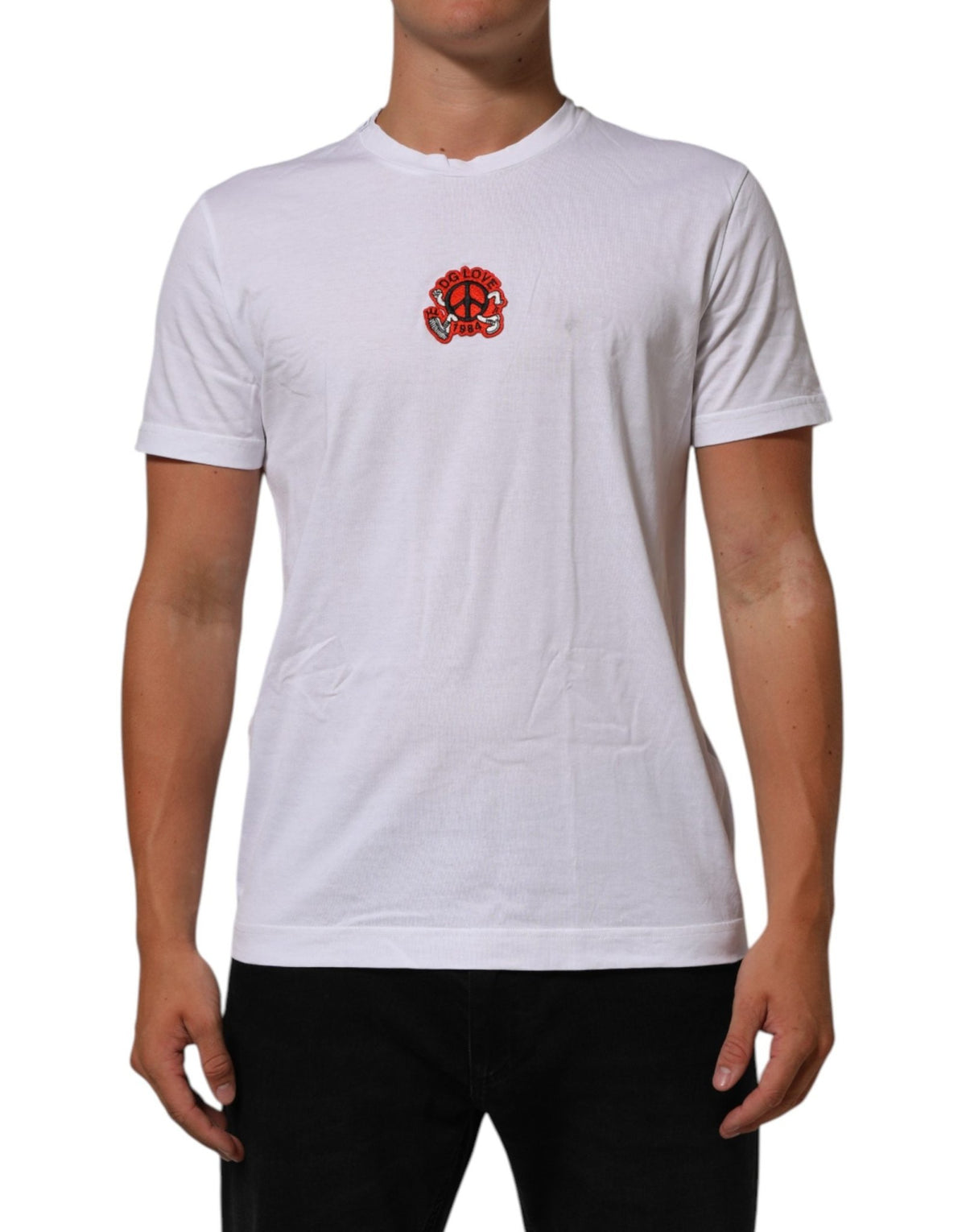 Dolce & Gabbana White Cotton DG Love Patch Crew Neck T-shirt - HBPS Beauty & Fashion