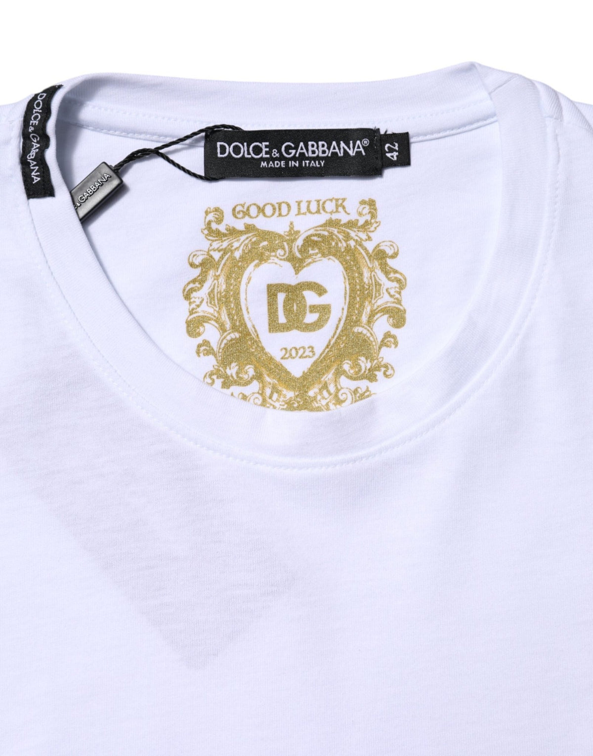 Dolce & Gabbana White Cotton Goodluck 2023 Crew Neck T-shirt - HBPS Beauty & Fashion
