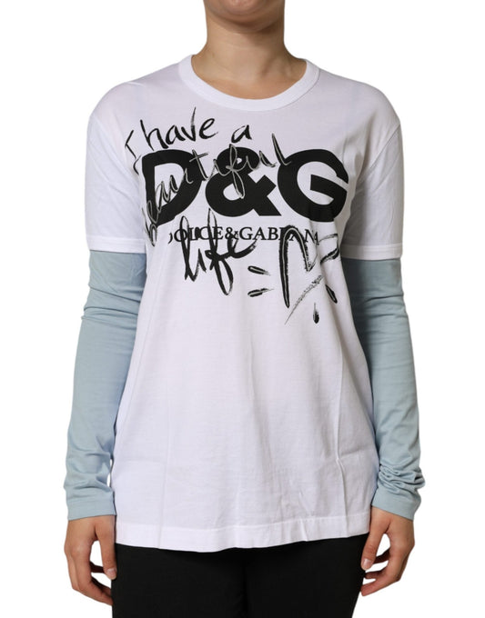 Dolce & Gabbana White Cotton Logo Print Round Neck T-shirt - HBPS Beauty & Fashion