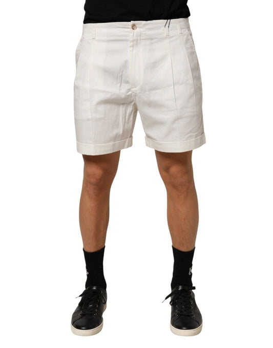 Dolce & Gabbana White Cotton Mid Waist Men Bermuda Shorts - HBPS Beauty & Fashion
