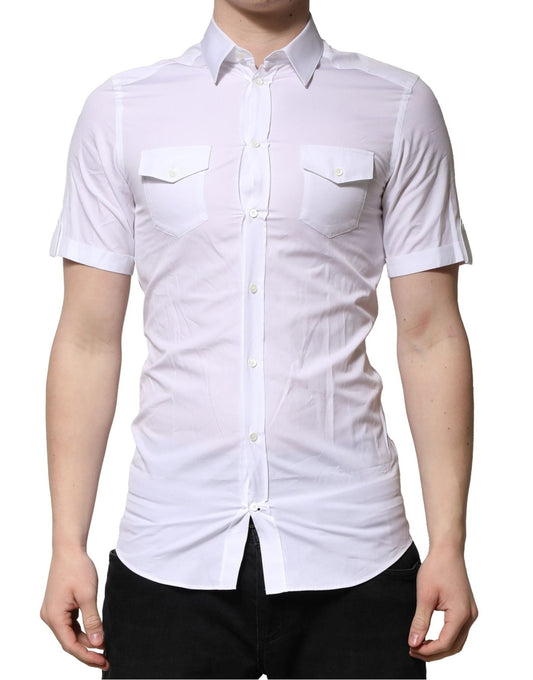 Dolce & Gabbana White Cotton Short Sleeves GOLD Casual Shirt - HBPS Beauty & Fashion