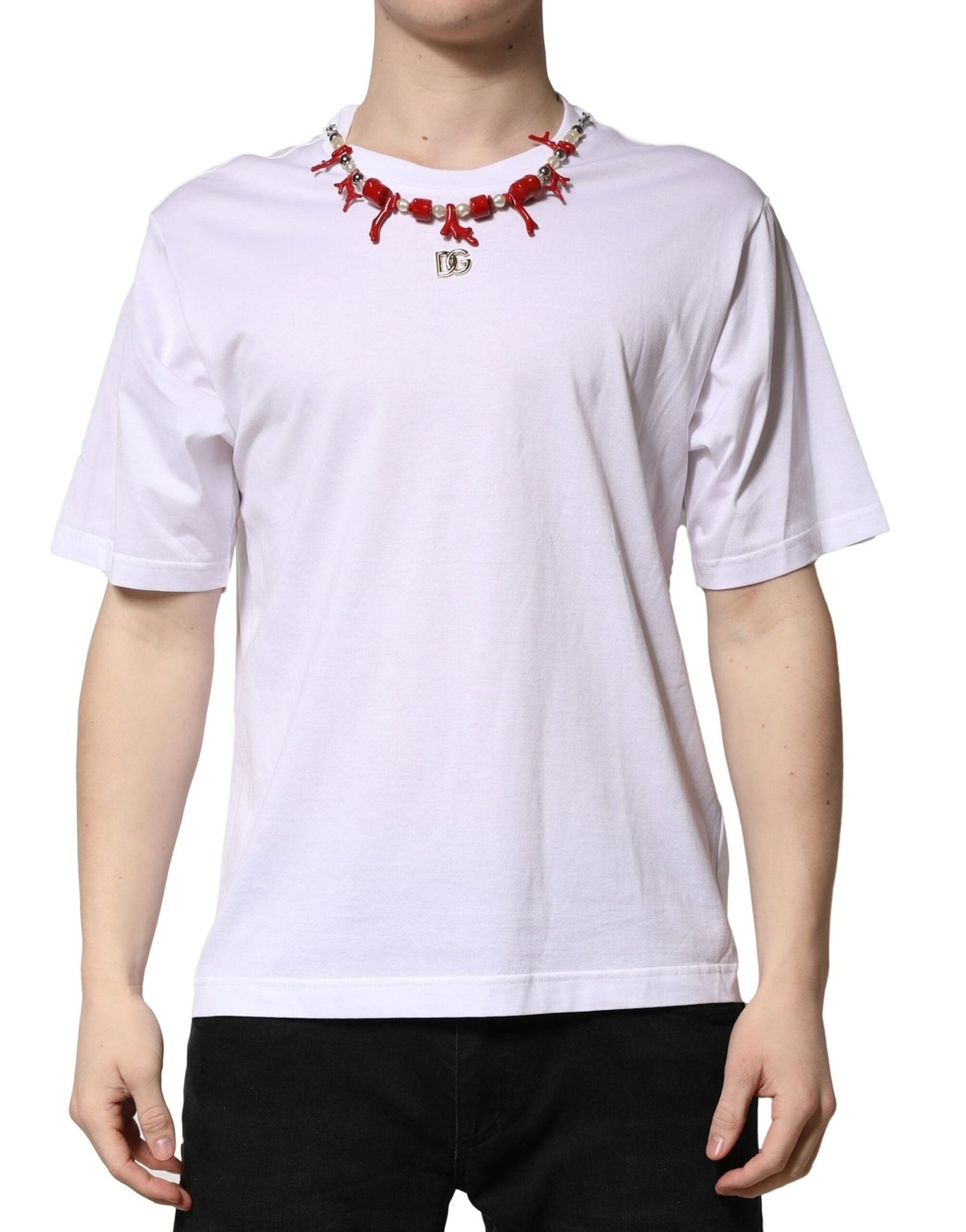 Dolce & Gabbana White Embellished Cotton Crew Neck T-shirt - HBPS Beauty & Fashion