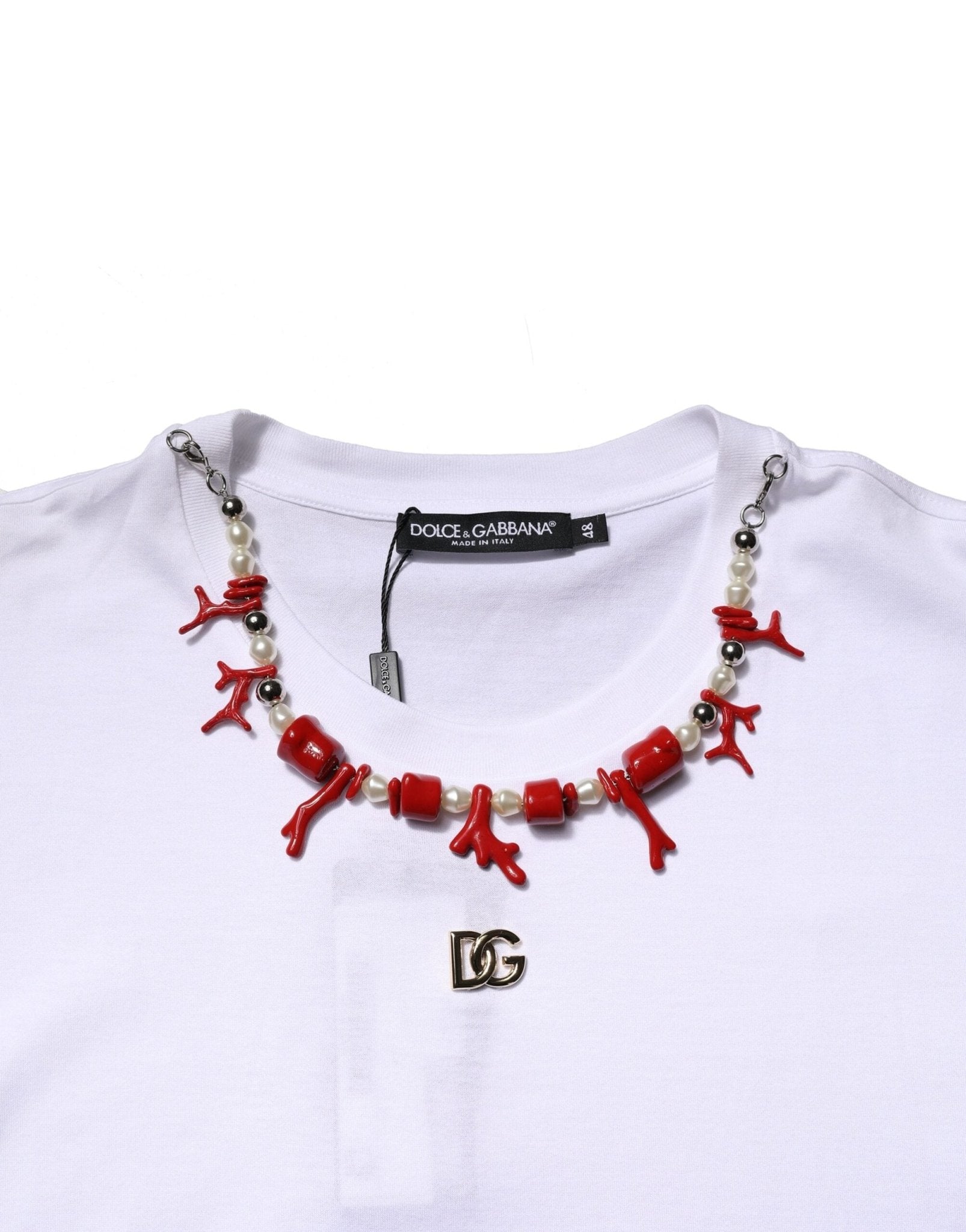 Dolce & Gabbana White Embellished Cotton Crew Neck T-shirt - HBPS Beauty & Fashion