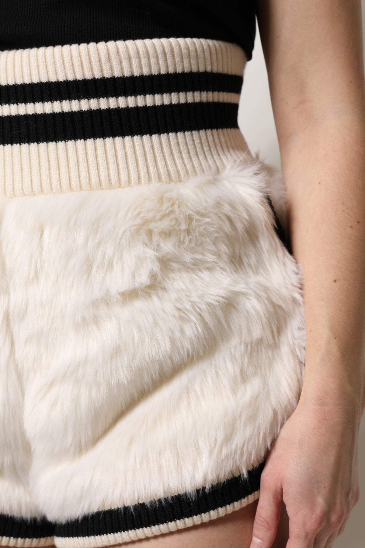 Dolce & Gabbana White Faux Fur High Waisted Hot Pants Short - HBPS Beauty & Fashion