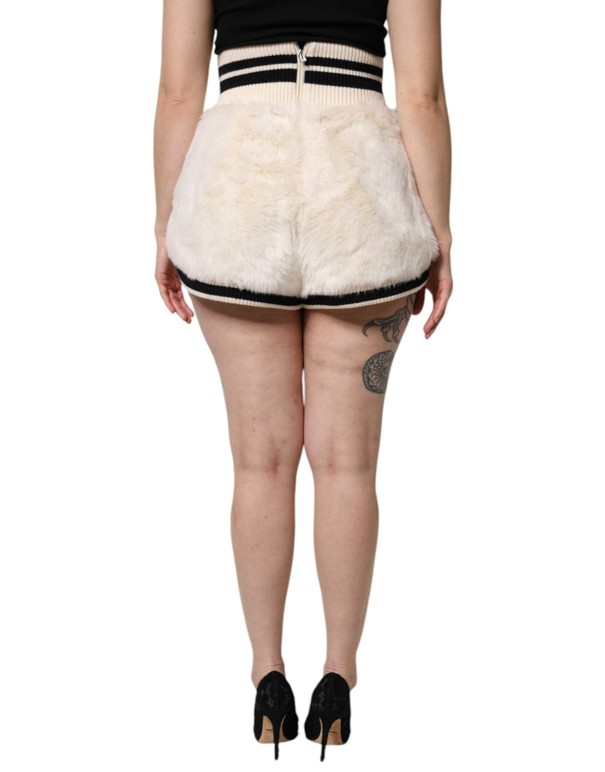 Dolce & Gabbana White Faux Fur High Waisted Hot Pants Short - HBPS Beauty & Fashion