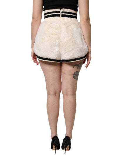 Dolce & Gabbana White Faux Fur High Waisted Hot Pants Short - HBPS Beauty & Fashion