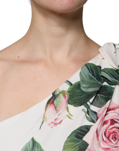 Dolce & Gabbana White Floral Silk One Shoulder Midi Dress - HBPS Beauty & Fashion