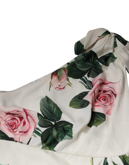 Dolce & Gabbana White Floral Silk One Shoulder Midi Dress - HBPS Beauty & Fashion