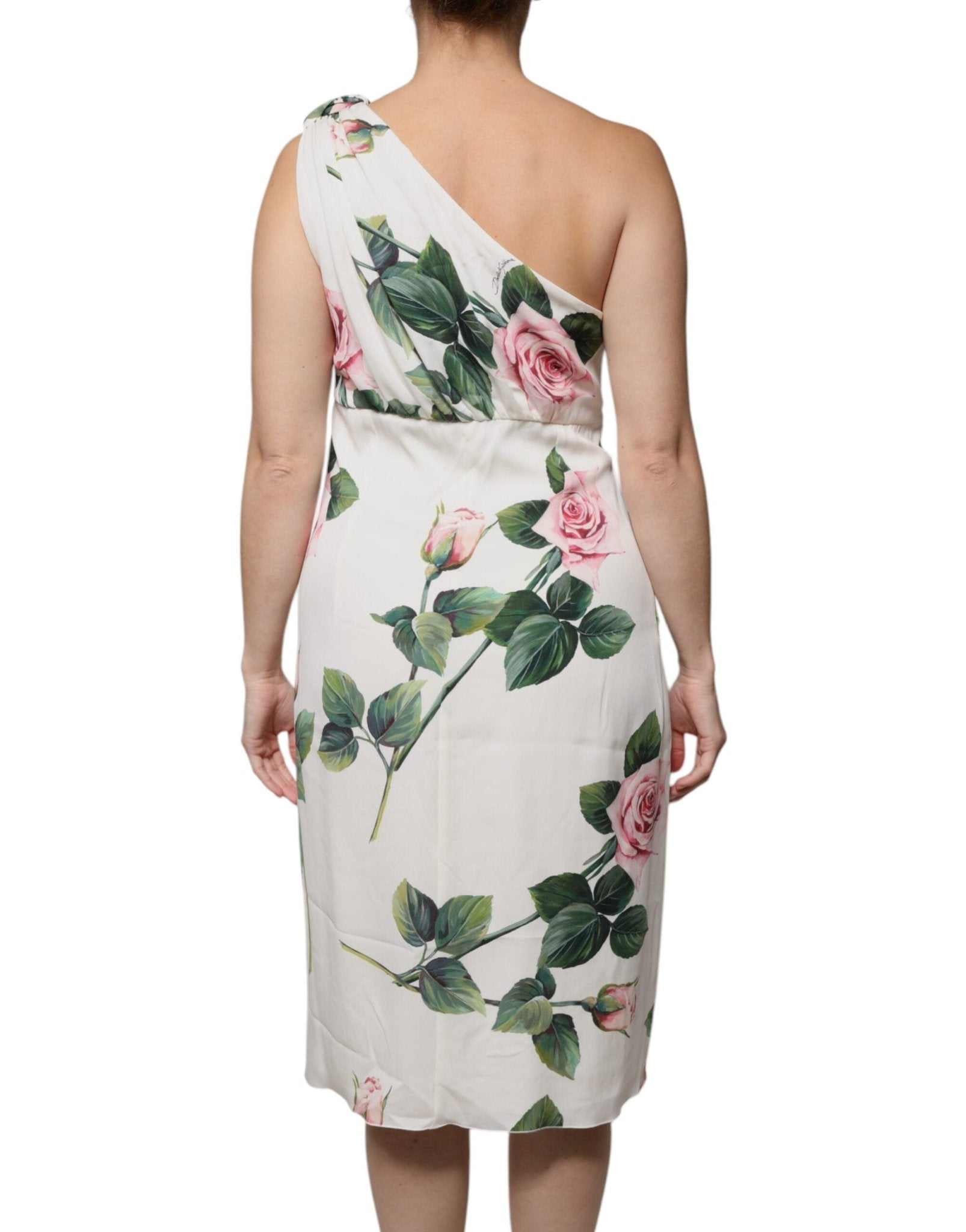 Dolce & Gabbana White Floral Silk One Shoulder Midi Dress - HBPS Beauty & Fashion