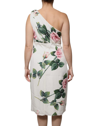 Dolce & Gabbana White Floral Silk One Shoulder Midi Dress - HBPS Beauty & Fashion