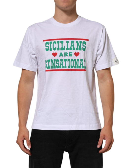 Dolce & Gabbana White Graphic Print Cotton Crew Neck T-shirt - HBPS Beauty & Fashion