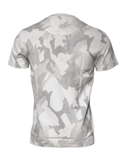 Dolce & Gabbana White Gray Camouflage Cotton Crew Neck T-shirt - HBPS Beauty & Fashion