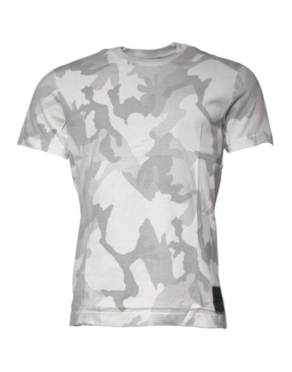 Dolce & Gabbana White Gray Camouflage Cotton Crew Neck T-shirt - HBPS Beauty & Fashion