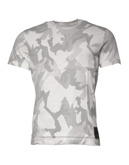 Dolce & Gabbana White Gray Camouflage Cotton Crew Neck T-shirt - HBPS Beauty & Fashion