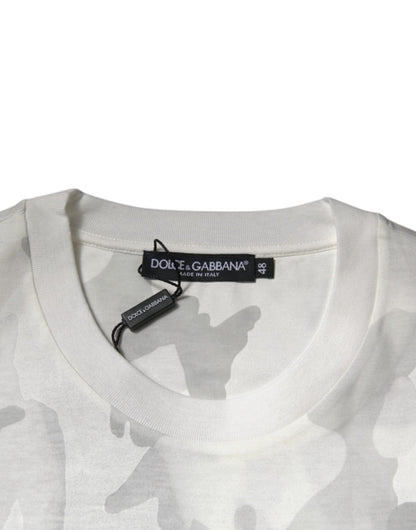 Dolce & Gabbana White Gray Camouflage Cotton Crew Neck T-shirt - HBPS Beauty & Fashion