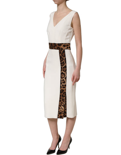 Dolce & Gabbana White Leopard Sleeveless Sheath Midi Dress - HBPS Beauty & Fashion