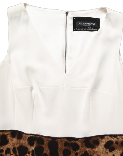 Dolce & Gabbana White Leopard Sleeveless Sheath Midi Dress - HBPS Beauty & Fashion