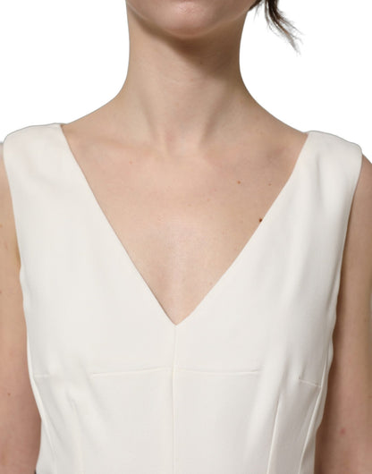 Dolce & Gabbana White Leopard Sleeveless Sheath Midi Dress - HBPS Beauty & Fashion