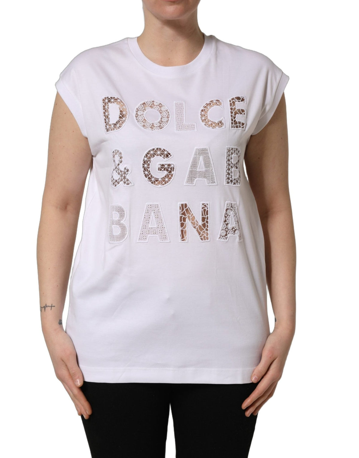 Dolce & Gabbana White Logo Round Neck Sleeveless T-shirt - HBPS Beauty & Fashion
