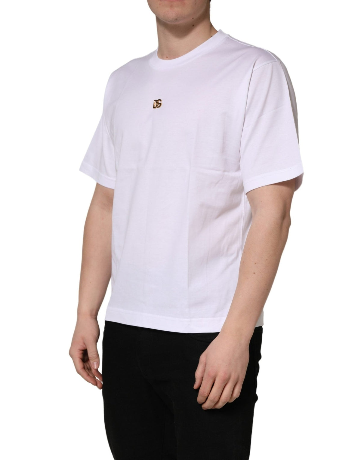 Dolce & Gabbana White Metal DG Logo Cotton Short Sleeves T-shirt - HBPS Beauty & Fashion