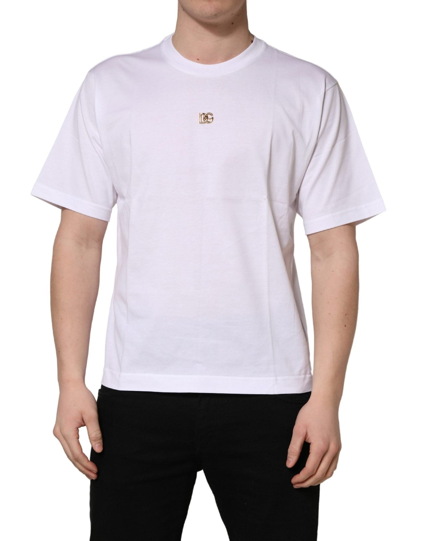 Dolce & Gabbana White Metal DG Logo Cotton Short Sleeves T-shirt - HBPS Beauty & Fashion