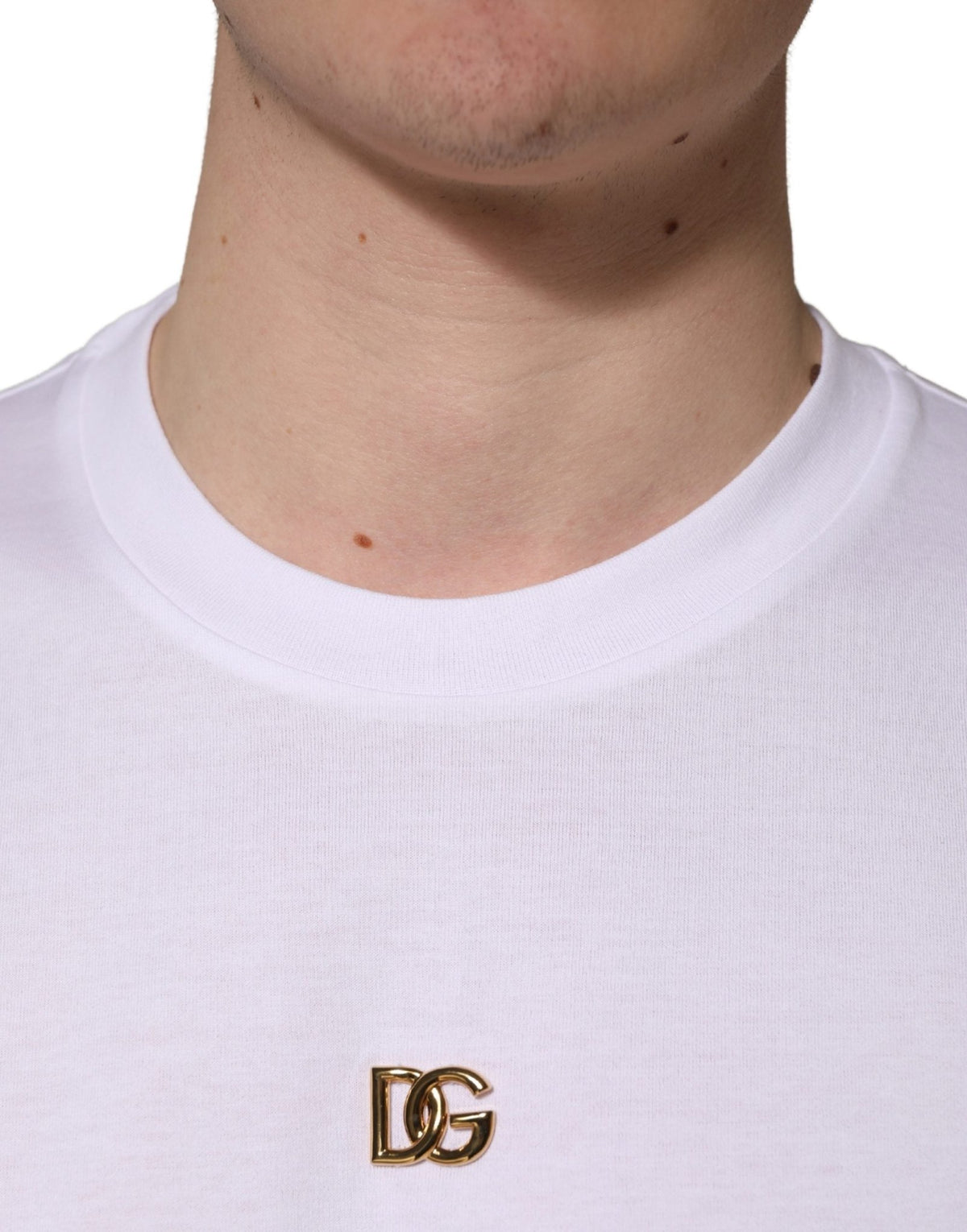 Dolce & Gabbana White Metal DG Logo Cotton Short Sleeves T-shirt - HBPS Beauty & Fashion