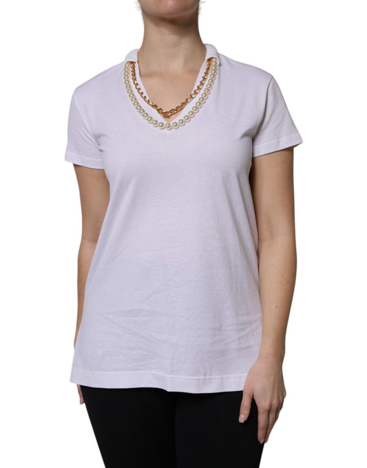 Dolce & Gabbana White Necklace Cotton Short Sleeve T-shirt - HBPS Beauty & Fashion